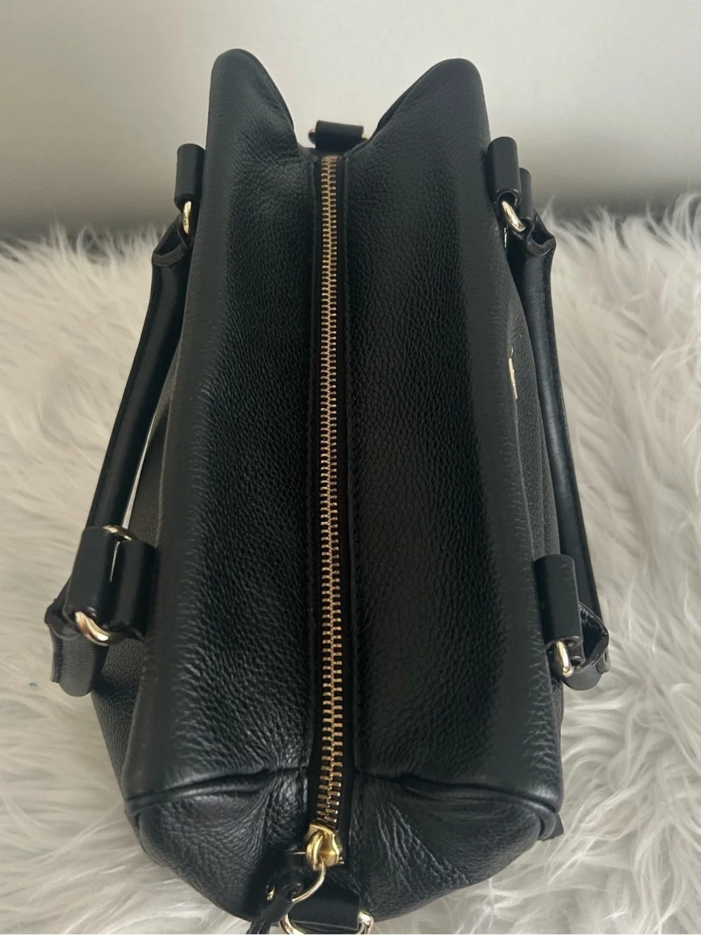 Kate Spade Black Pebbled Leather Satchel Crossbody Shoulder Bag gold hardware